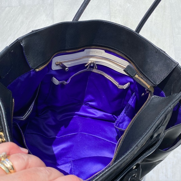 Henri Bendel Diaper Bag great work bag for laptop black leather purple interior - Picture 7 of 8